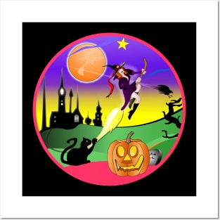 HALLOWEEN - witch flying on broom as Miss Coco Posters and Art